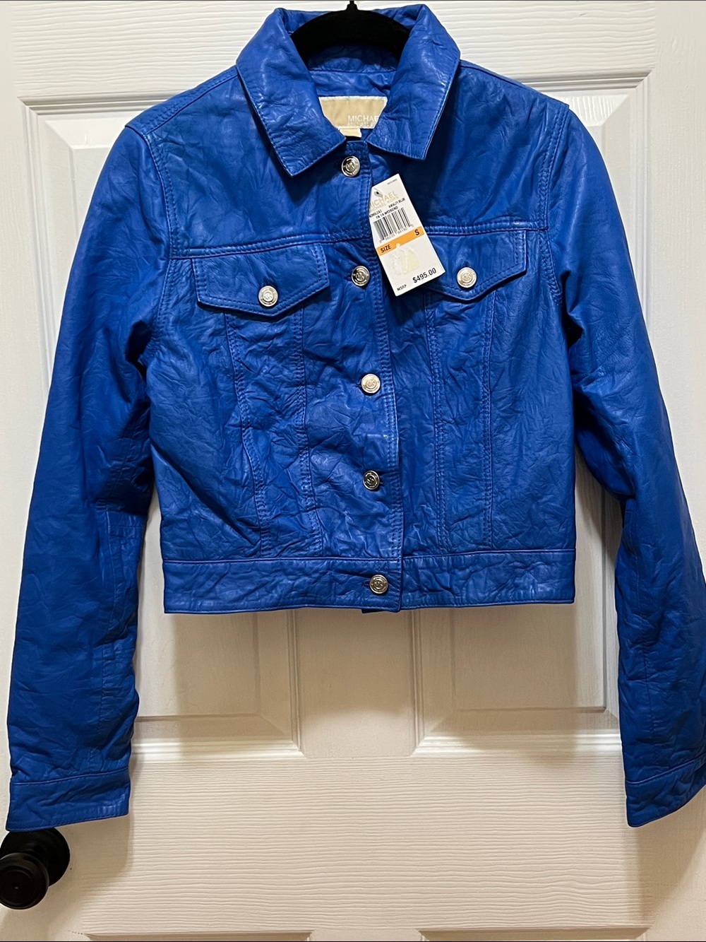 NWT MICHAEL Michael Kors Electric Blue Leather Jacket